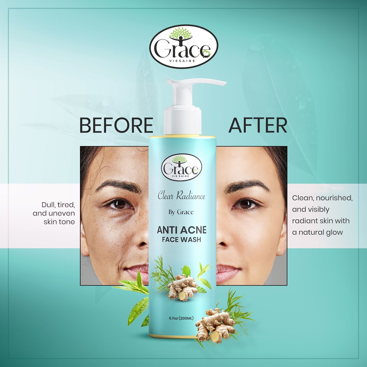 Before and after results with Clear Radiance Anti Acne Face Wash