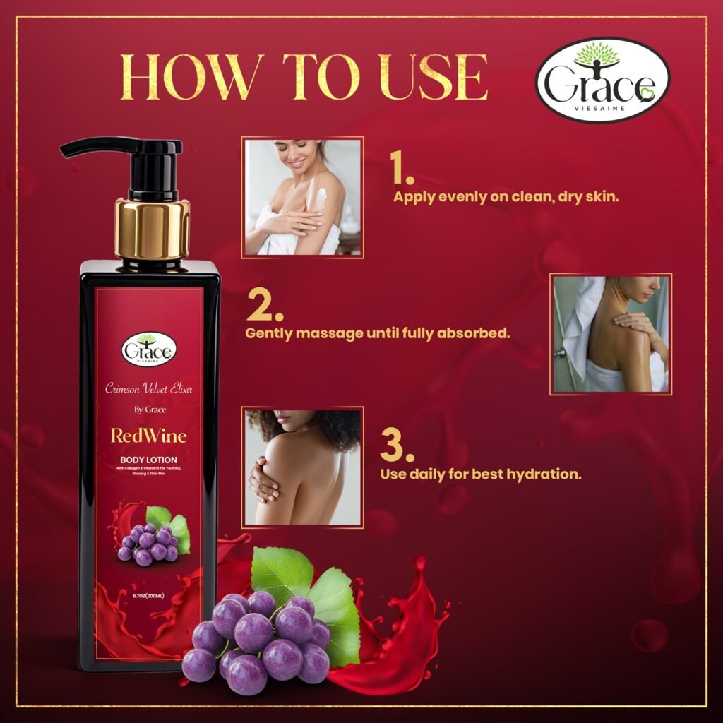 How to apply Crimson Velvet Red Wine Lotion by Grace’s Vie Saine