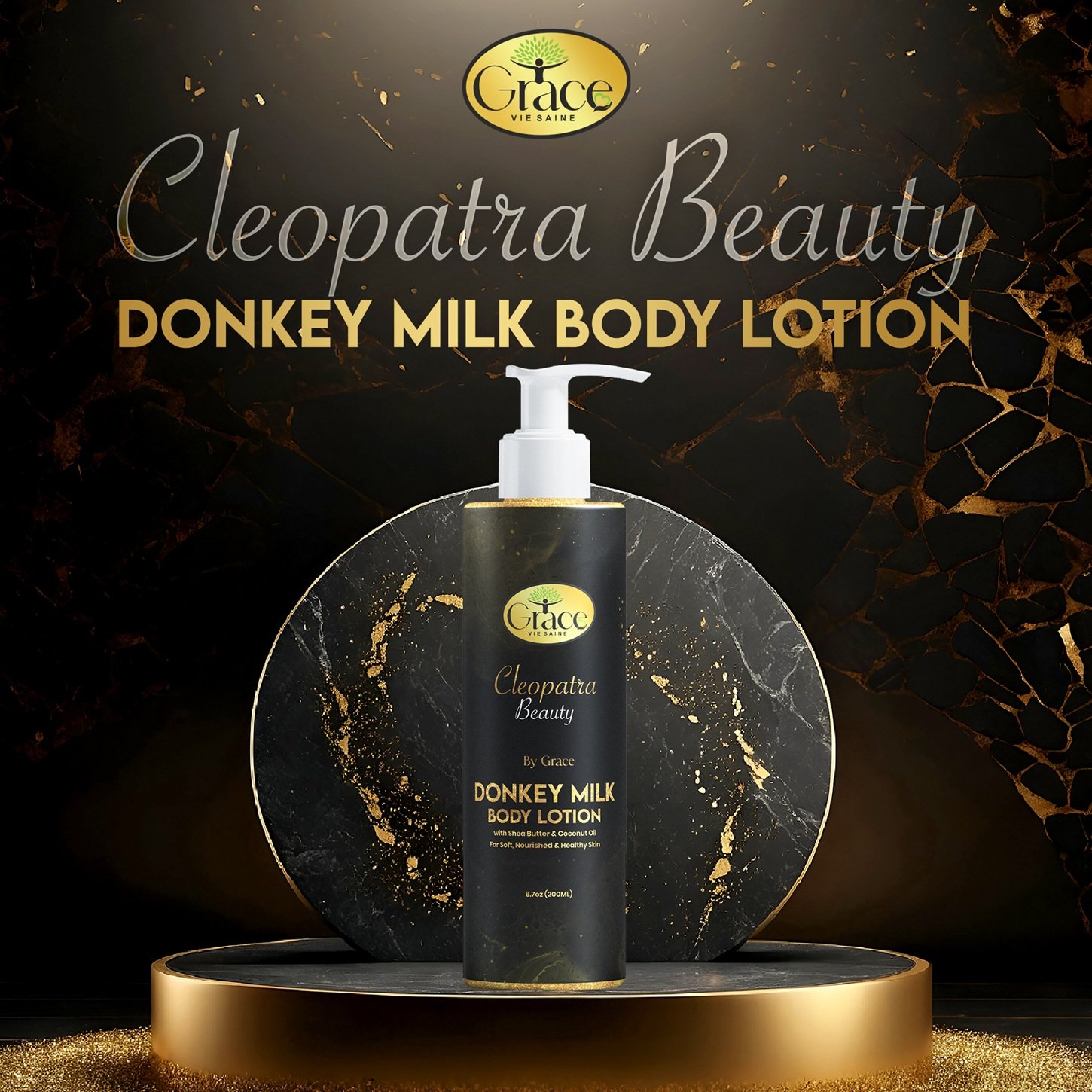 Front label of Cleopatra Beauty Donkey Milk Lotion