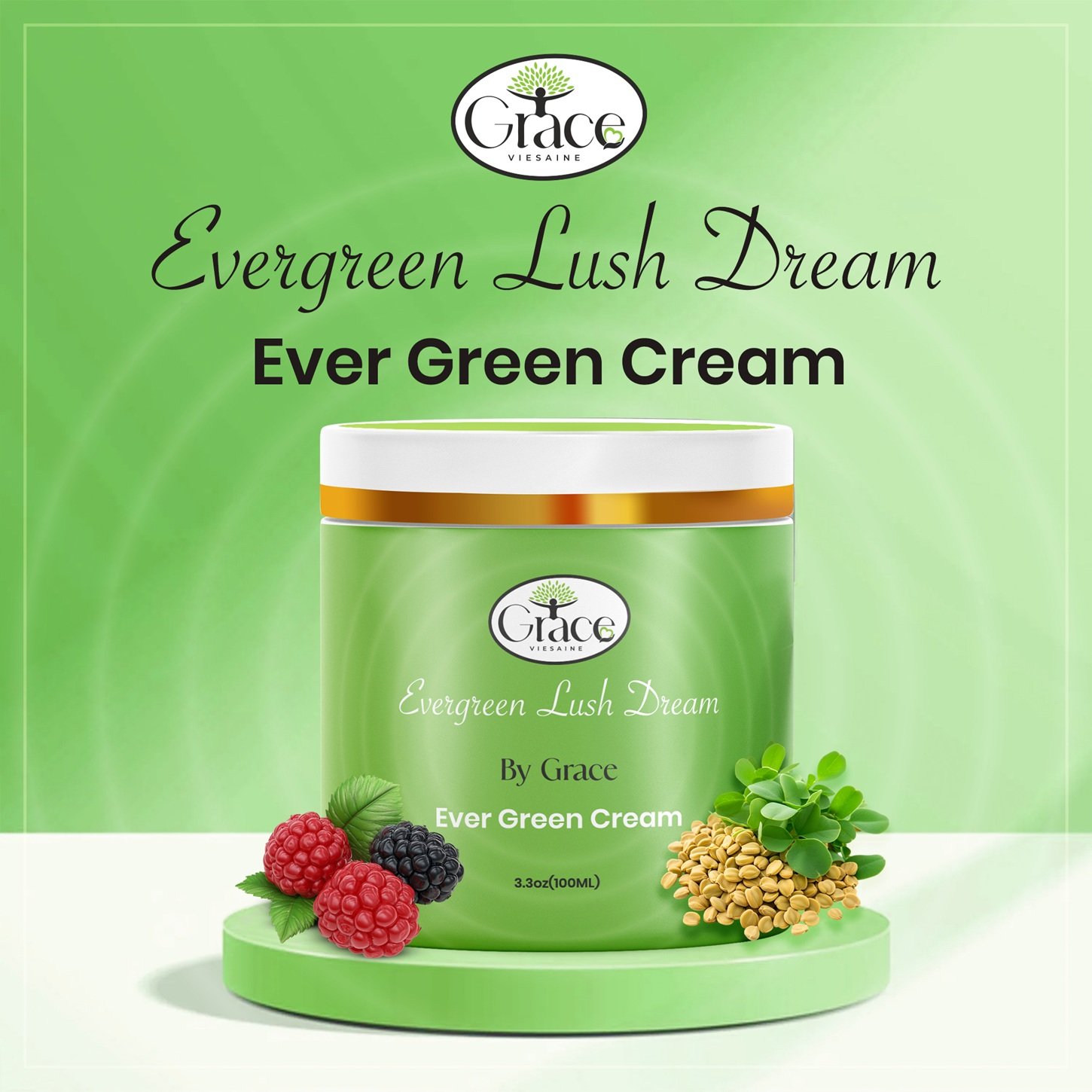 Front view of Evergreen Cream