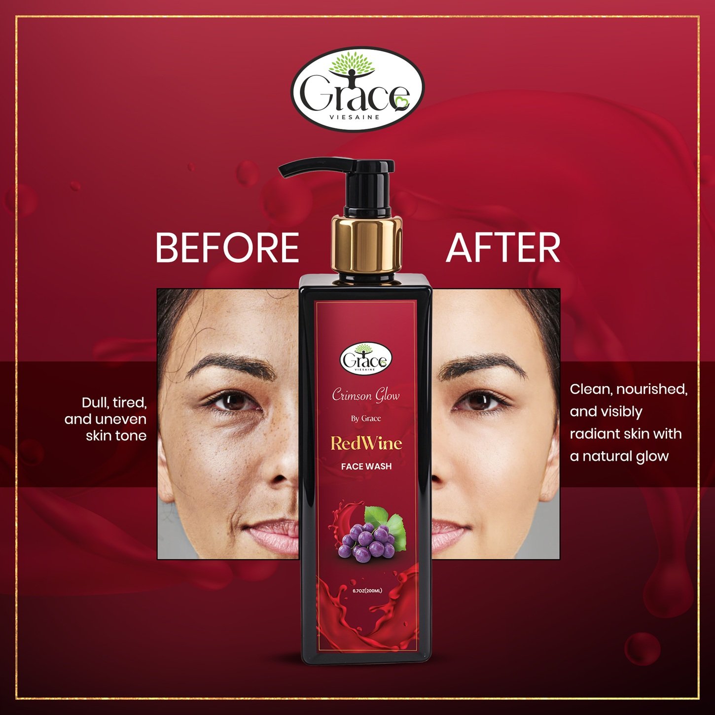 Before and after results using Crimson Glow Face Wash