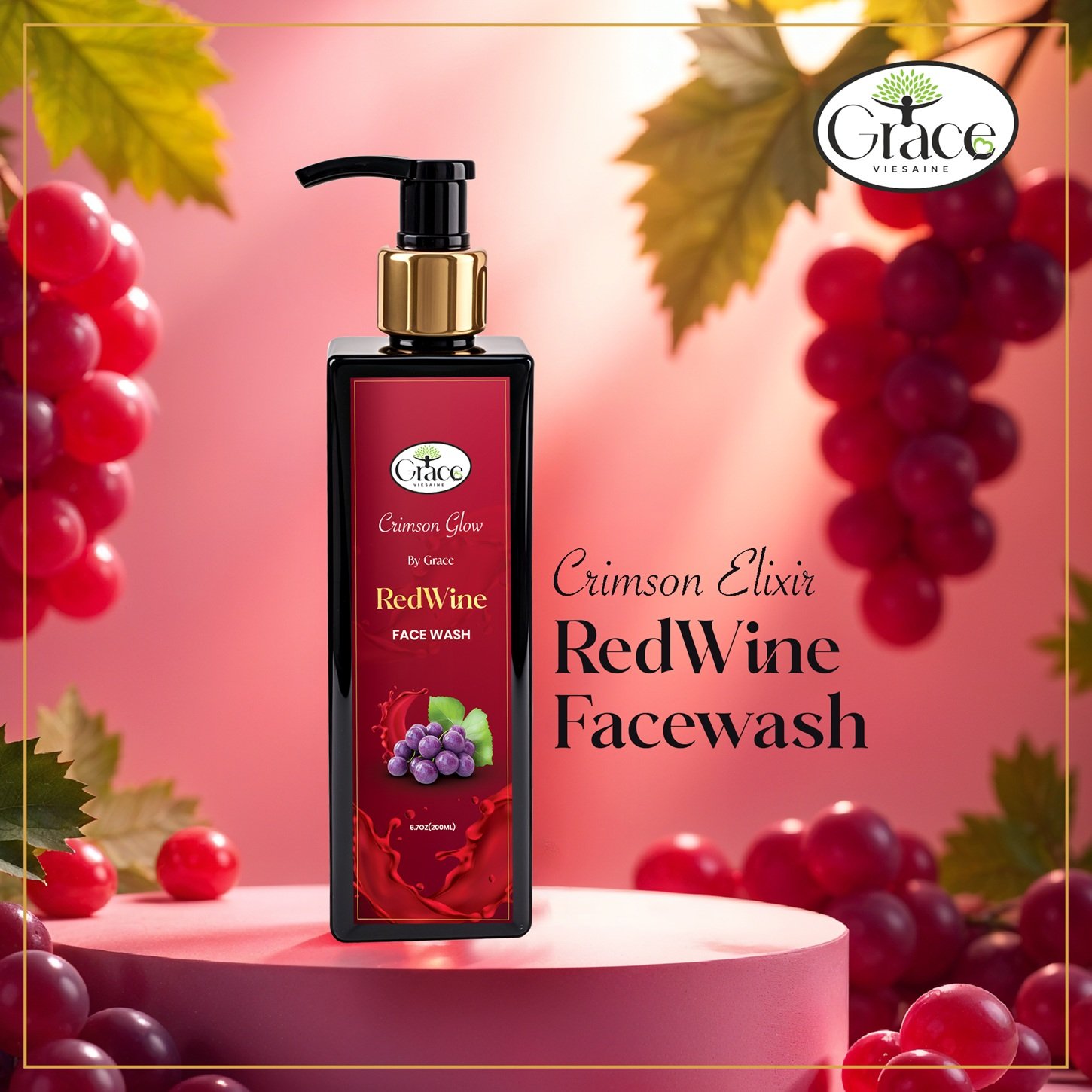 Front label view of Crimson Glow Red Wine Face Wash