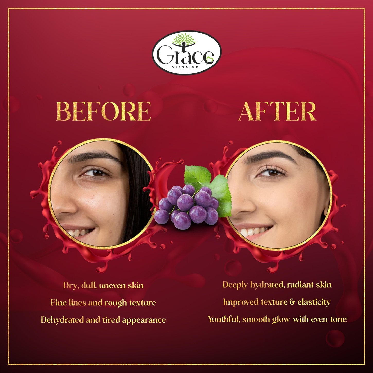 Red Wine Moisturizer - Crimson Elixir Skin results before and after using Red Wine Moisturizer