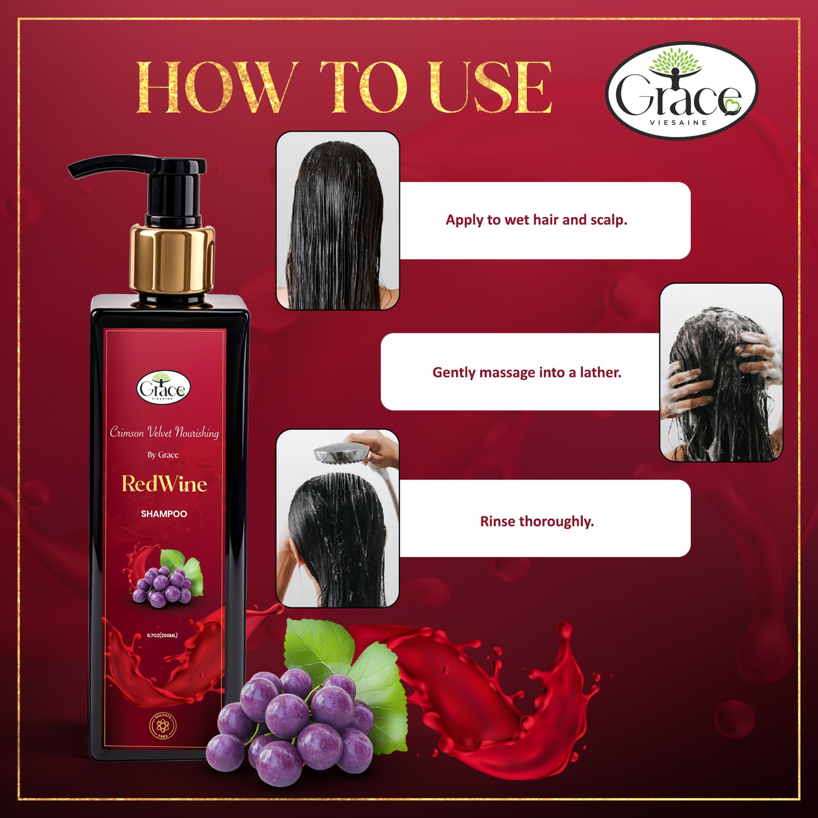 Step-by-step usage guide for Red Wine Shampoo