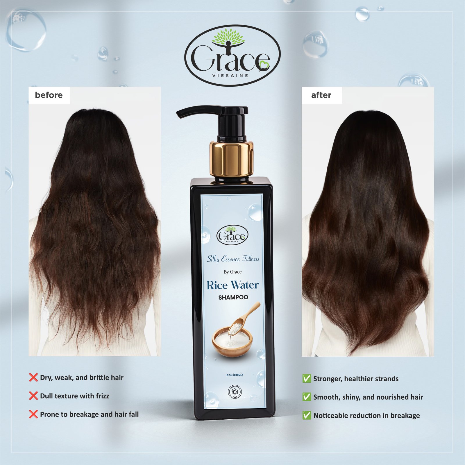 Rice Water Shampoo - Silky Essence Before and after results using Silky Essence Rice Water Shampoo