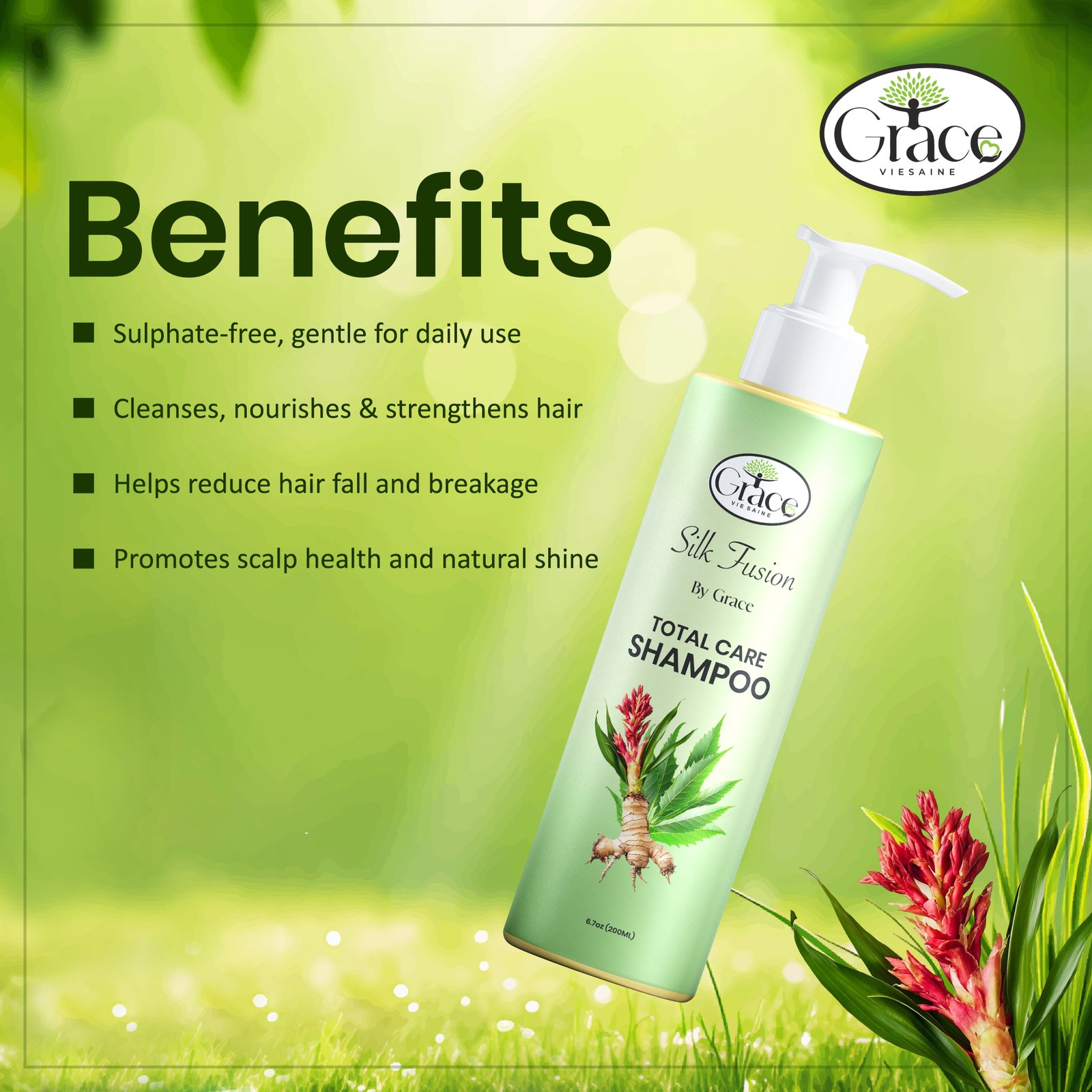 Infographic showing benefits of Silk Fusion Shampoo such as strength and shine