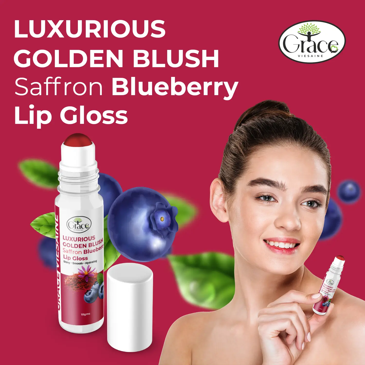 Luxurious Golden Blush Saffron Blueberry Lip Gloss