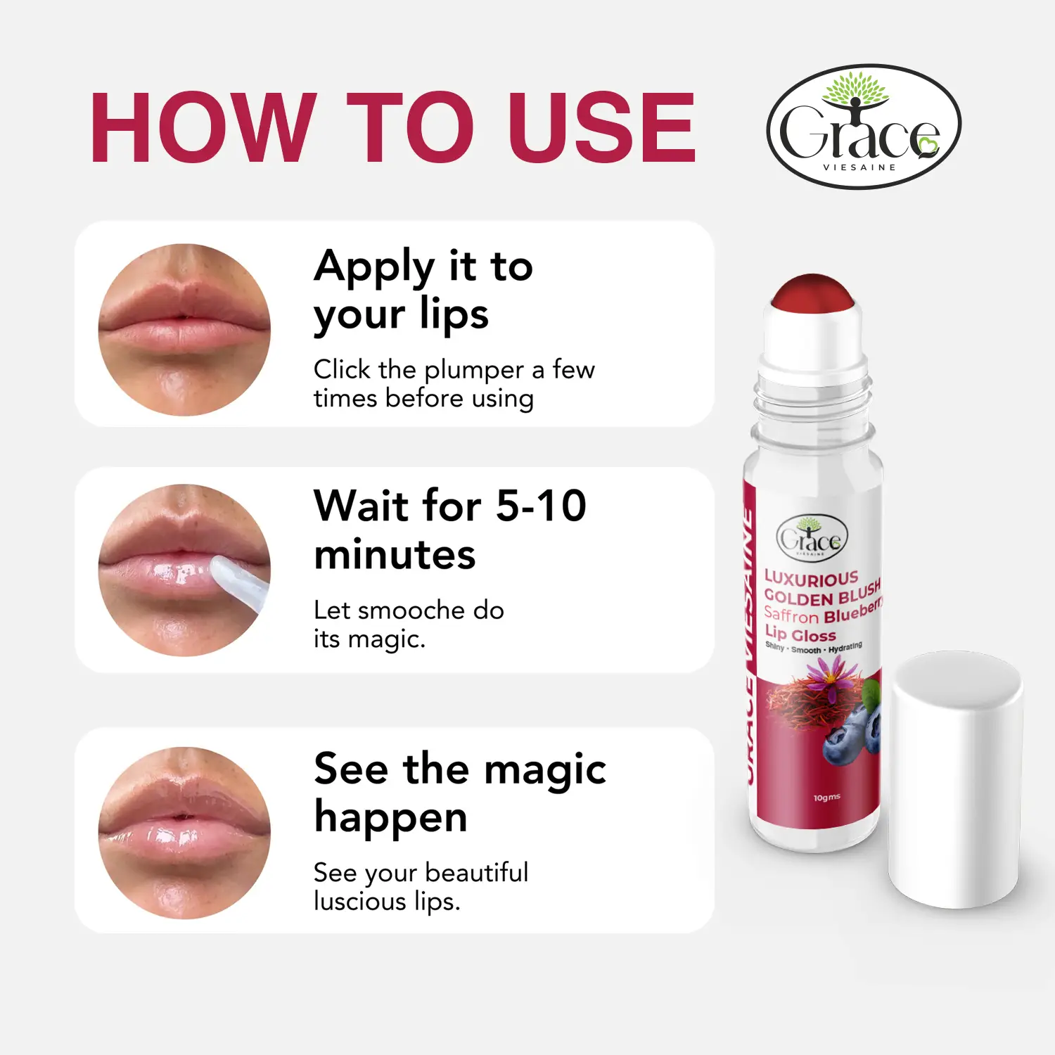 Luxurious Golden Blush Saffron Blueberry Lip Gloss - Image 3