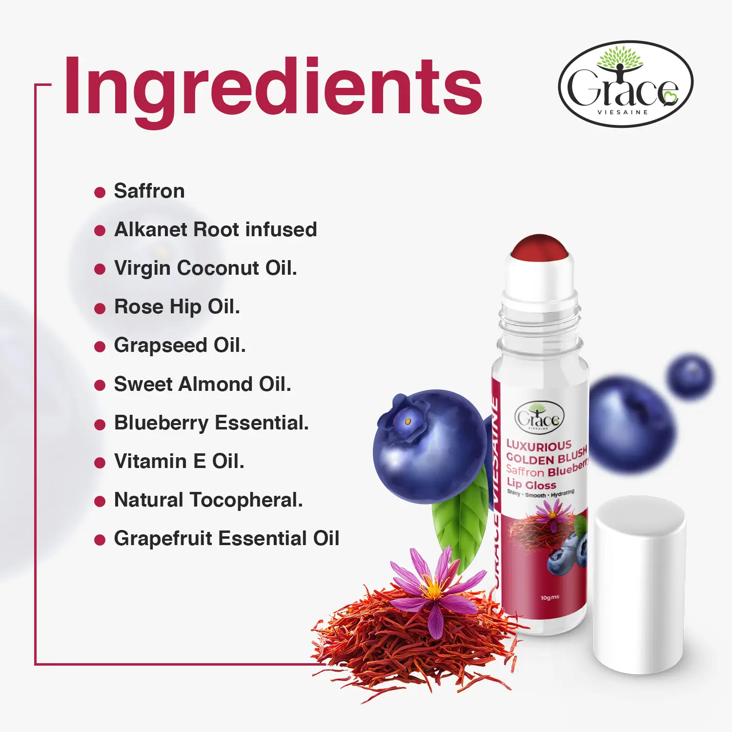 Luxurious Golden Blush Saffron Blueberry Lip Gloss - Image 2